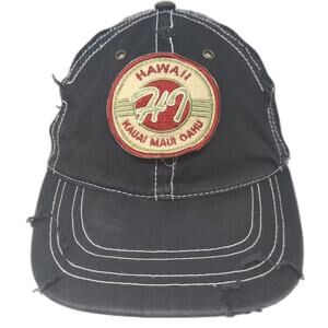 777 Lucky Hawaii Kauai Maui Oahu Black Red Trucker Hat Distressed Mesh Back OSFM